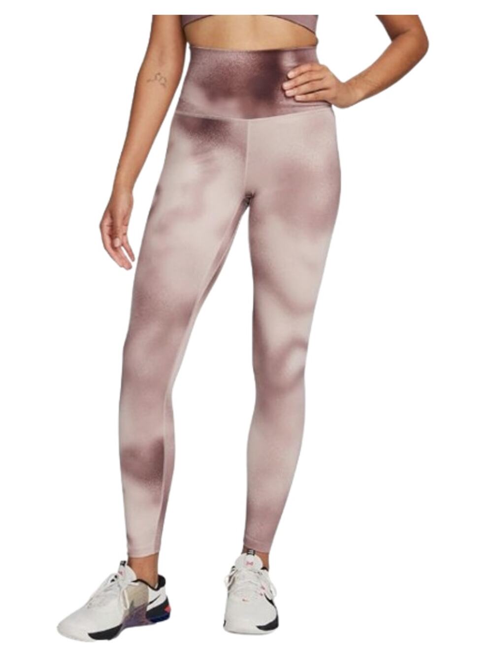 NIKE Womens One Dri Fit High Rise Leggings XS Pink Print Smokey Mauve NWT